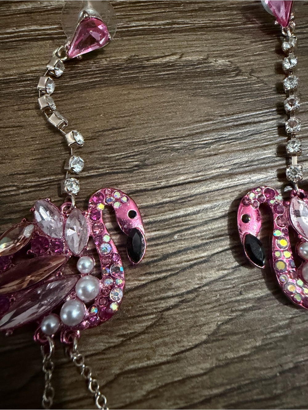 Betsy Johnson-Pink Crystal Flamingo Drop Earrings - Picture 3 of 7